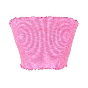 Pink Ribbed Lettuce Hem Tube Top